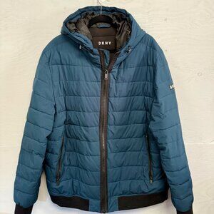 Men's DKNY Blue and Black Winter Puffer Jacket Size XXL